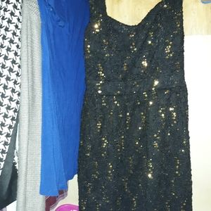 Emerald Sundae Black Lace Gold Sequin CutOut Dress
